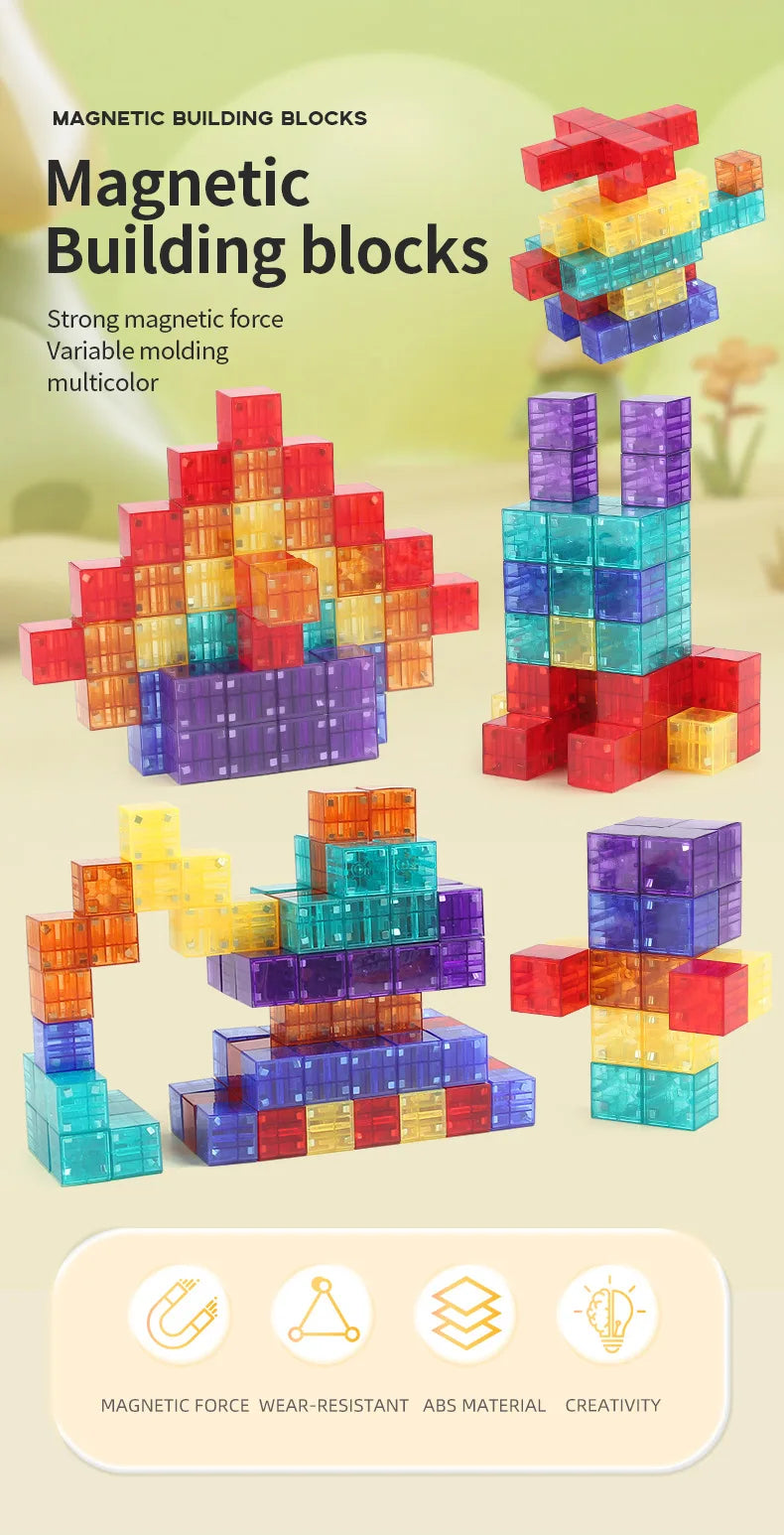 Transparent Magnetic Building Cubes – STEM Learning Construction Set for Kids