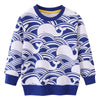 Blue and white whale print long sleeve pullover sweatshirt for kids