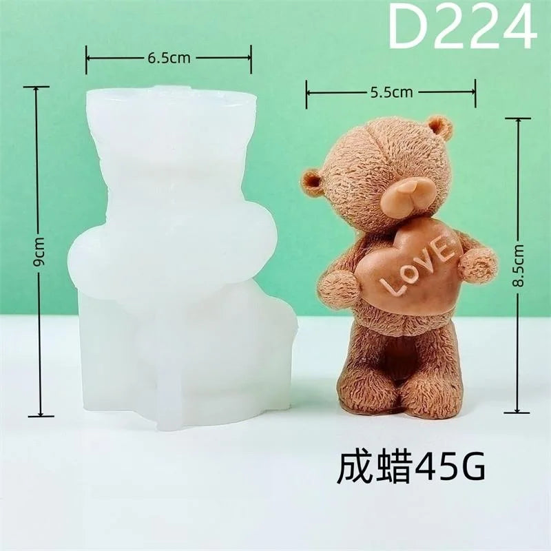 3D Rose Love Bear Silicone Mold for Candles, Soap, and Resin Crafts