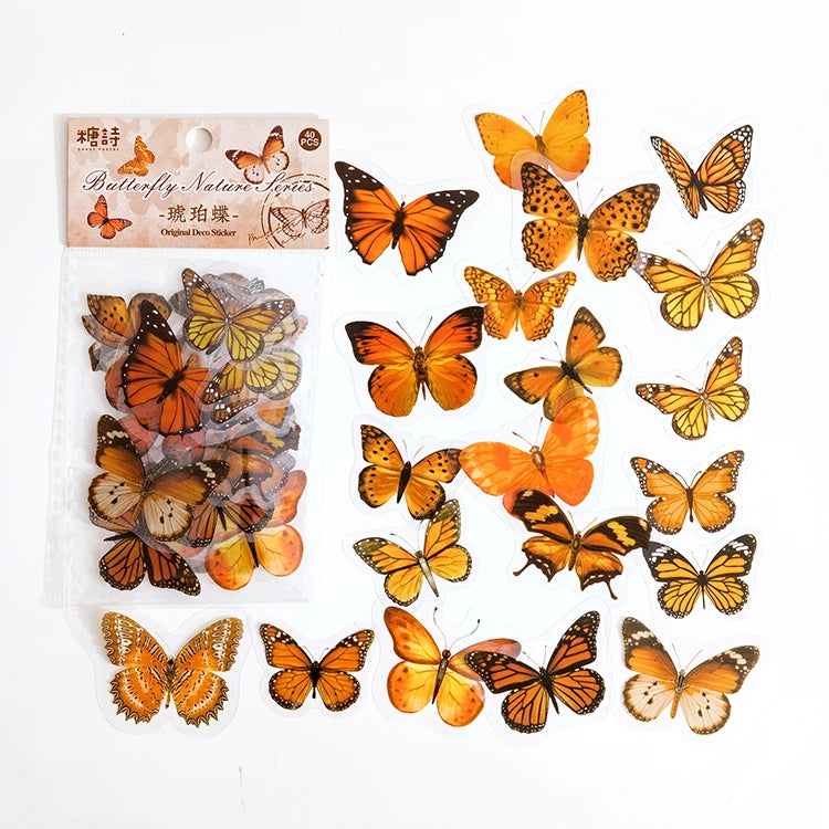A sheet of colorful butterfly stickers for nature series crafting and journaling