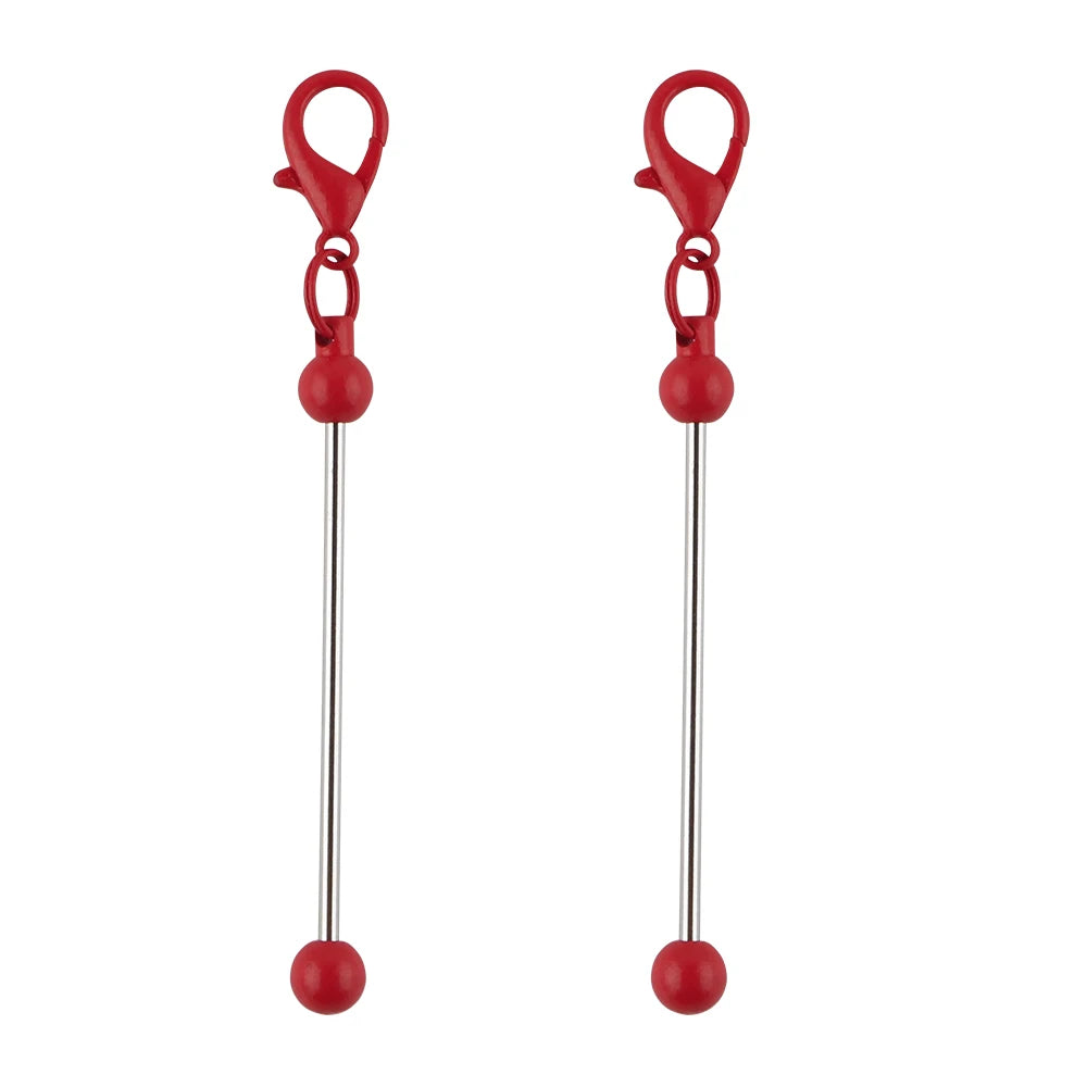 A pair of metal keychain bars with lobster clasps for DIY jewelry making.