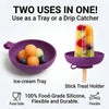 Purple silicone ice cream tray and stick treat holder with a popsicle inside