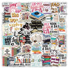 A collection of cartoon bookworm reading stickers featuring various book-related phrases and illustrations.