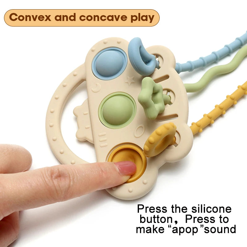 Bear Silicone Teether with Textured Pull String for Babies