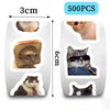 A pack of 500 funny cat meme stickers featuring various cats and animals.