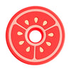 Red silicone baby teether set with fruit and vegetable shapes for soothing gums