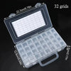 A transparent storage box with a lid and multiple compartments for organizing crafts, beads, or jewelry.