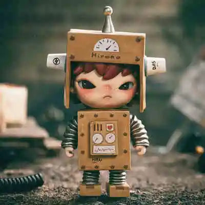 A small blind box figure of Hirono from the Small Mischievous series with a box-like head and a detailed body.