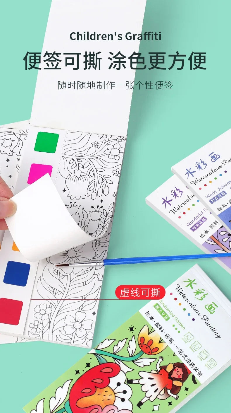 Watercolor Painting Book with Brush — Portable Art Kit for Kids