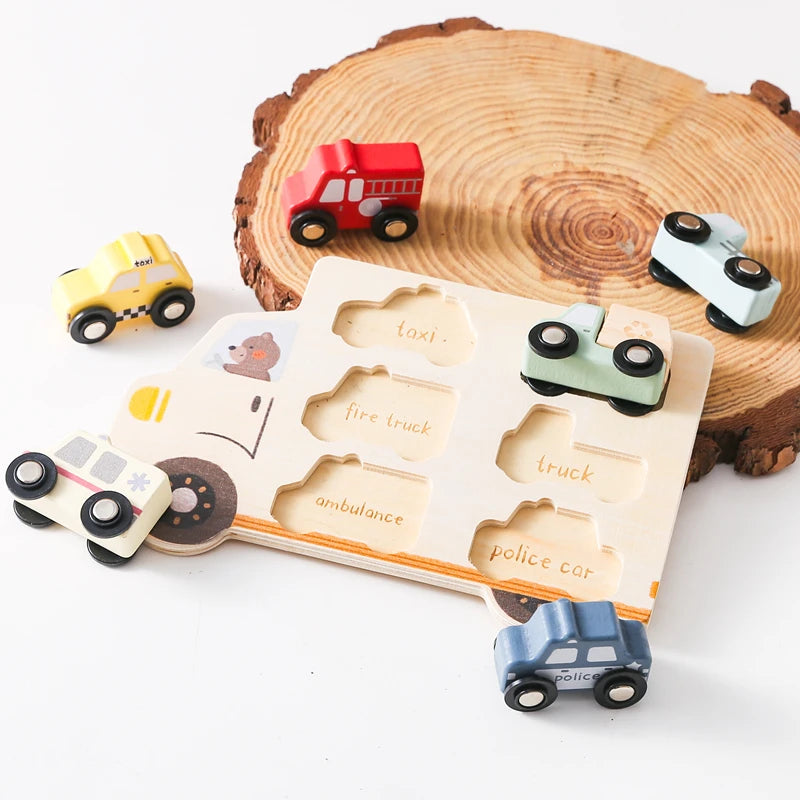 Wooden Vehicle Puzzle Board for Toddlers – Montessori Learning Toy
