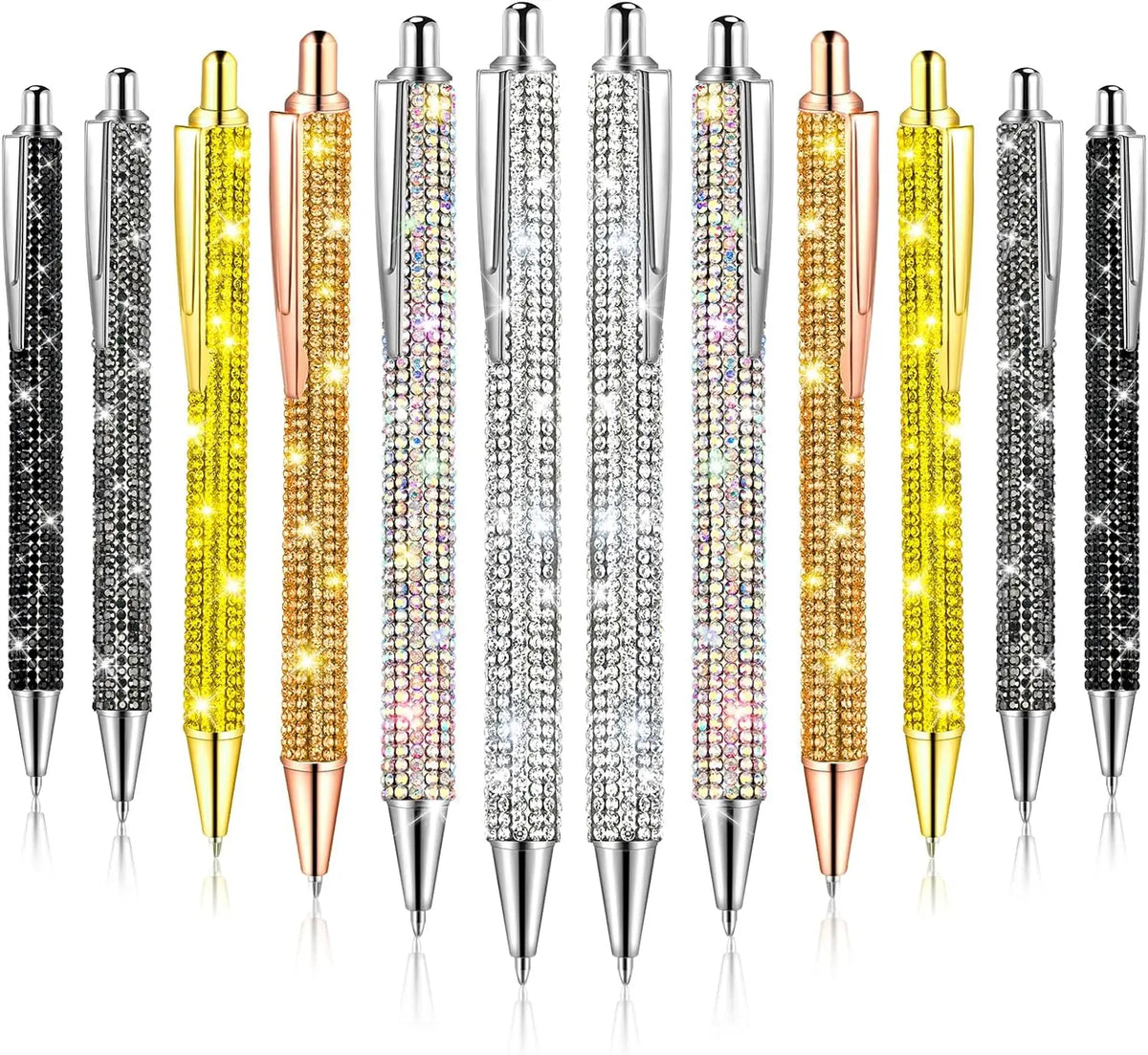 Crystal Rhinestone Ballpoint Pens (Set of 12, Assorted Colors)