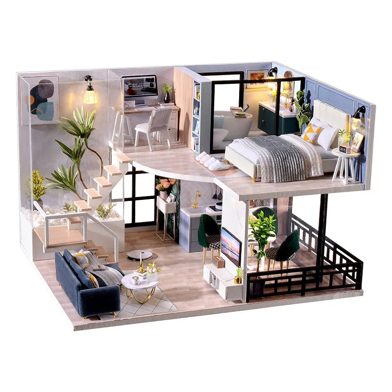 DIY Wooden Dollhouse Kit with Miniature Furniture – 3D Puzzle Craft Set