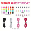 A display of letter and pony beads in various colors and quantities for a DIY bracelet making kit.