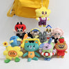 A collection of yellow and purple plush pendant dolls featuring characters from GMMTV celebrity couples.