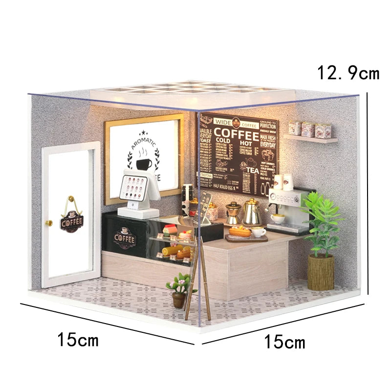 DIY Wooden Miniature Dollhouse Coffee Shop Kit