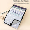 A stack of various patterned fabric fashion patterns for accompanying a baby's growth.
