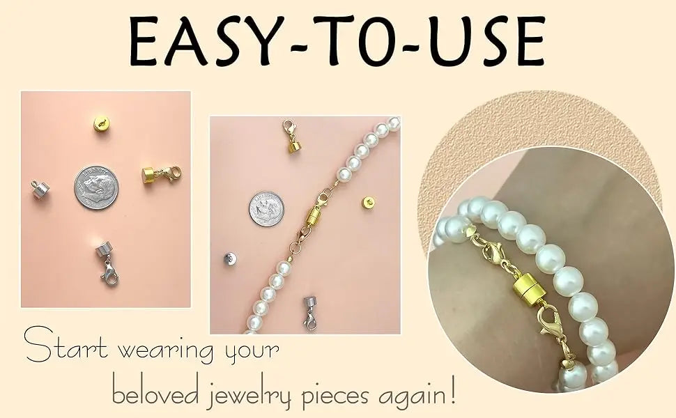 A collection of gold-toned magnetic jewelry clasps and findings for starting or repairing necklaces and bracelets.