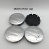 Three 56mm silver wheel caps are displayed on a white background.