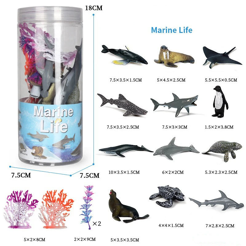 Miniature Animal & Dinosaur Figurines in Storage Container