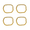 A set of four gold-colored rubber duck accessories including rings, sunglasses, and hats.