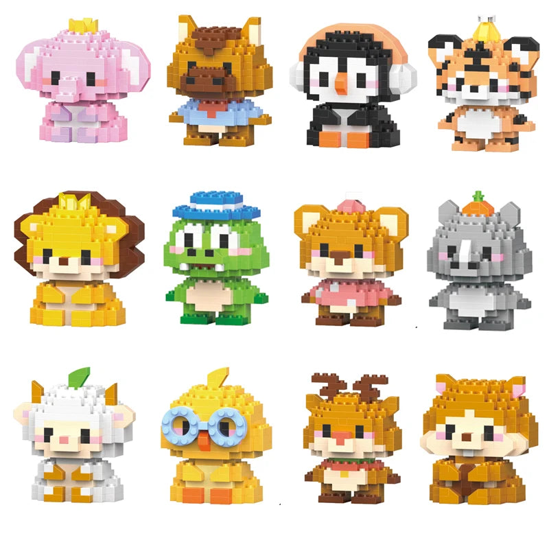 A collection of various Minions and animal-themed figures made of LEGO bricks.