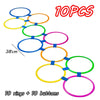 Ten colored rings and buttons for a balance stepping stones toy set