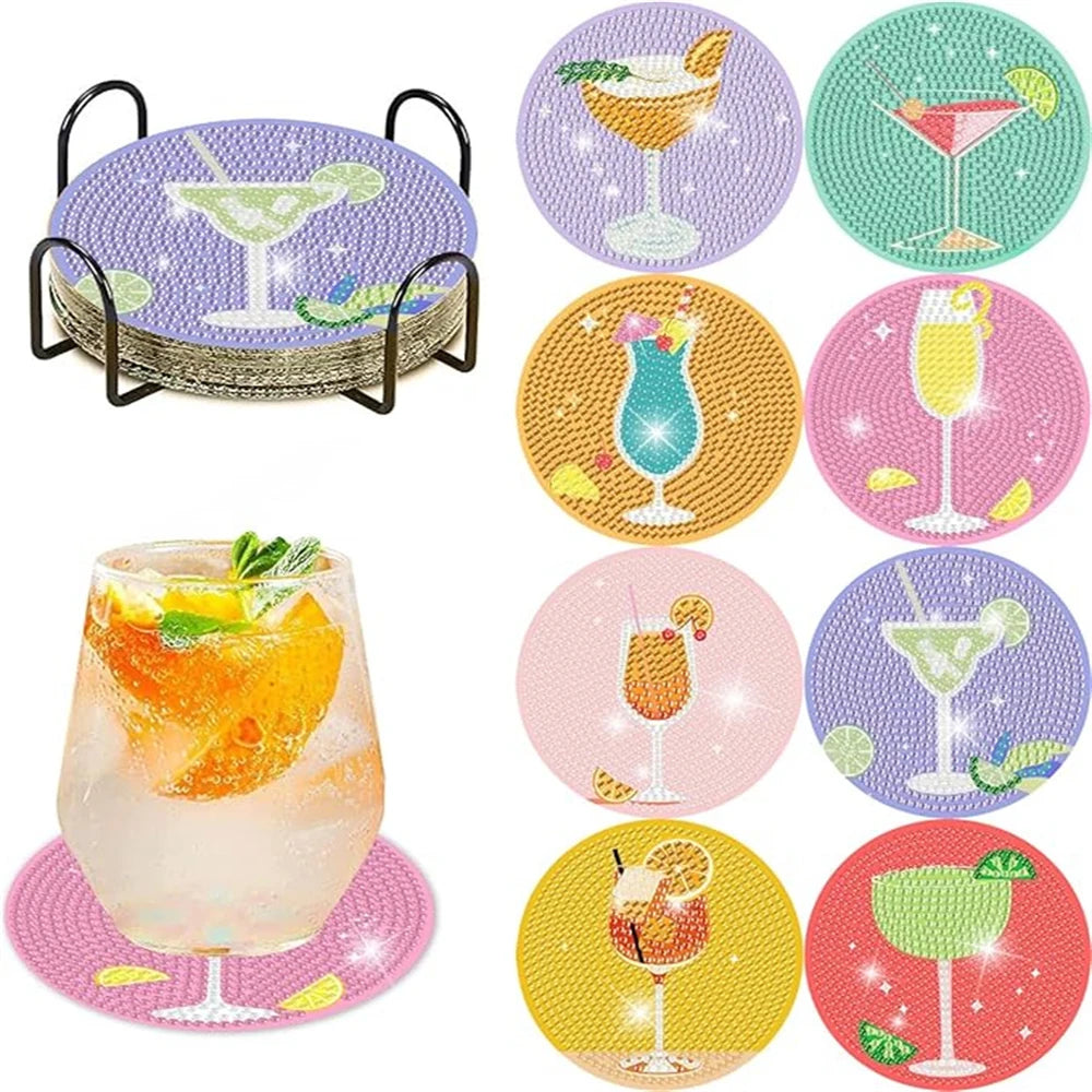 Sparkling Rhinestone Diamond Painting Coaster Set with Holder
