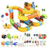A set of 3D magnetic cube track building with a USB rechargeable train and various components for construction.
