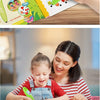 A woman is helping a toddler use an interactive smart reading pen and flashcard learning set for educational purposes.