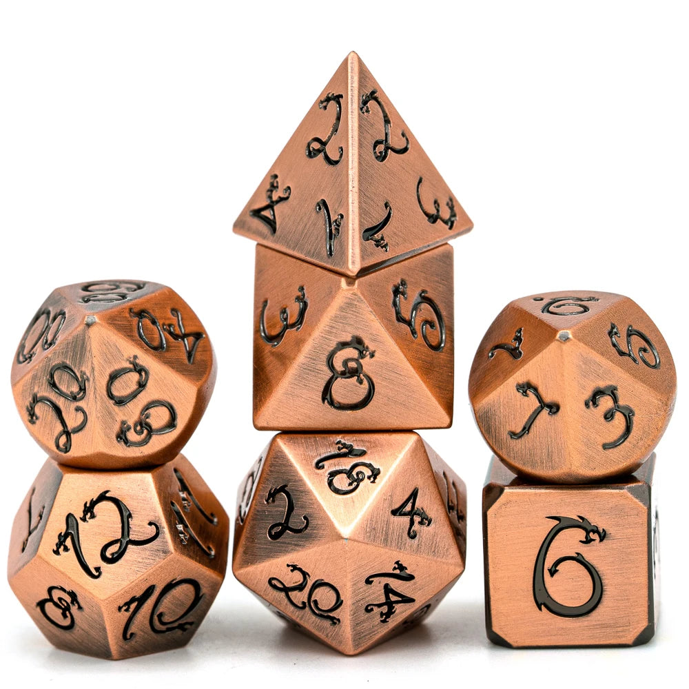 Premium Metal Polyhedral Dice Set with Dragon Font