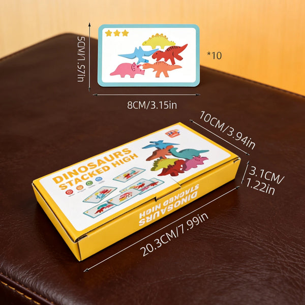 A yellow box of dinosaurs stacked high with various dinosaur figures, shown next to a scale.