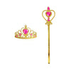 Gold and pink royal crown necklace set with a pendant and a long chain