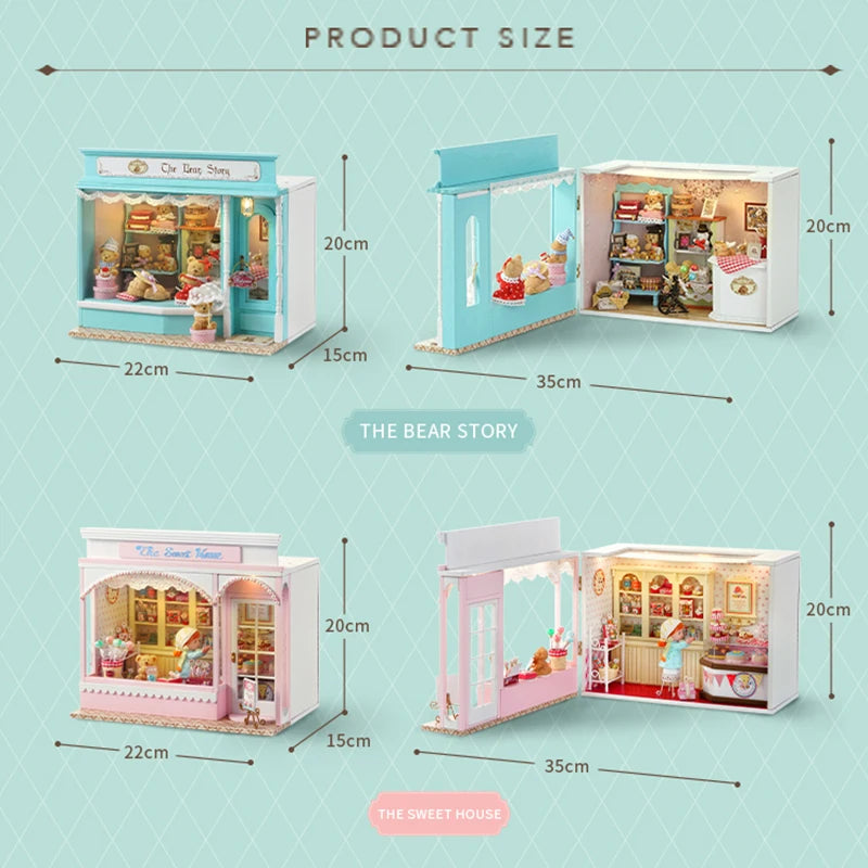 Wooden Dollhouse Kit with Furniture and Lighting