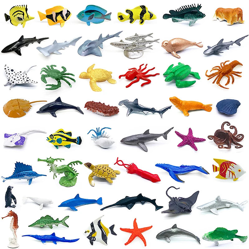 56-Piece Ocean Animal Figurines Set with Coral and Sea Creatures