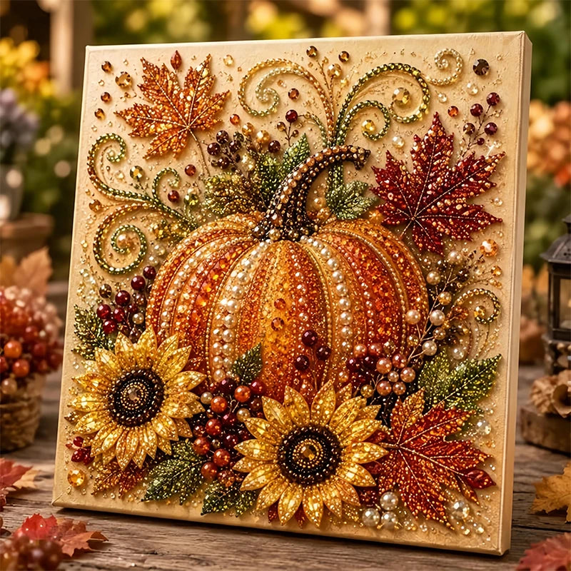 Autumn Pumpkin 5D Pearl Painting Kit with Frame