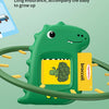 A green dinosaur-shaped battery pack with a broccoli graphic, showing specifications for long endurance and charging time.