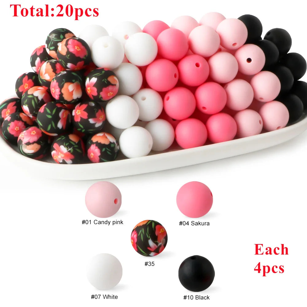 15mm Printed Silicone Beads Value Pack – 20 Pieces for DIY Jewelry & Crafts