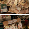 A stack of vintage scrapbook paper sheets featuring floral and botanical designs, lace accents, and a portrait of a woman.