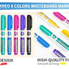 A variety of Lekreo 8 colors whiteboard markers displayed in a row, highlighting the pen cap design and high-quality fiber ti