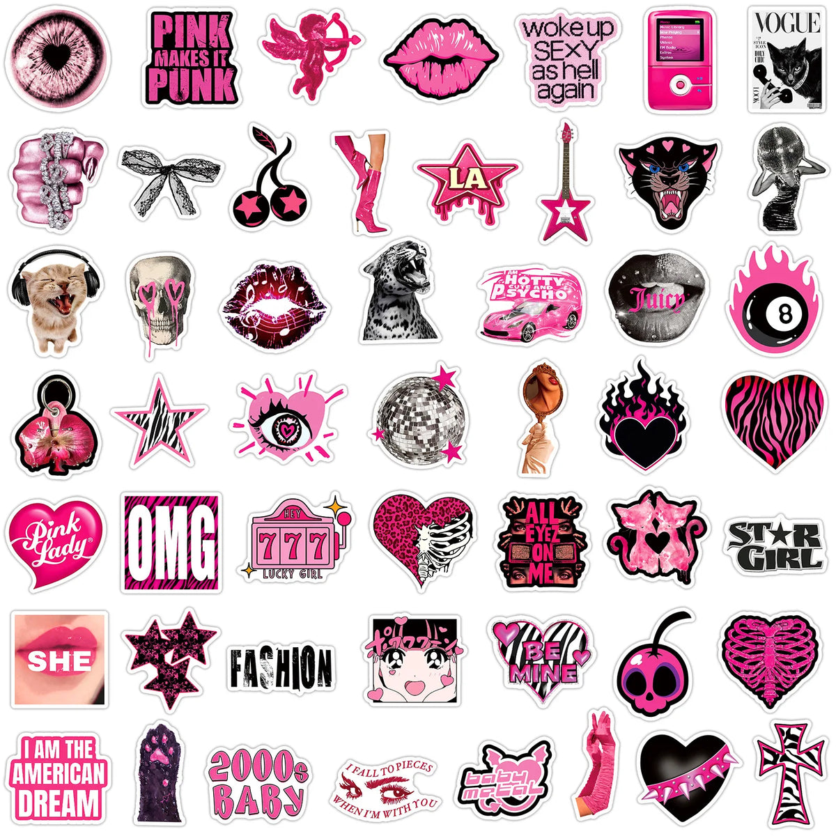 Retro Y2K Sticker Pack – 50 Waterproof Decals for Laptops & Bottles