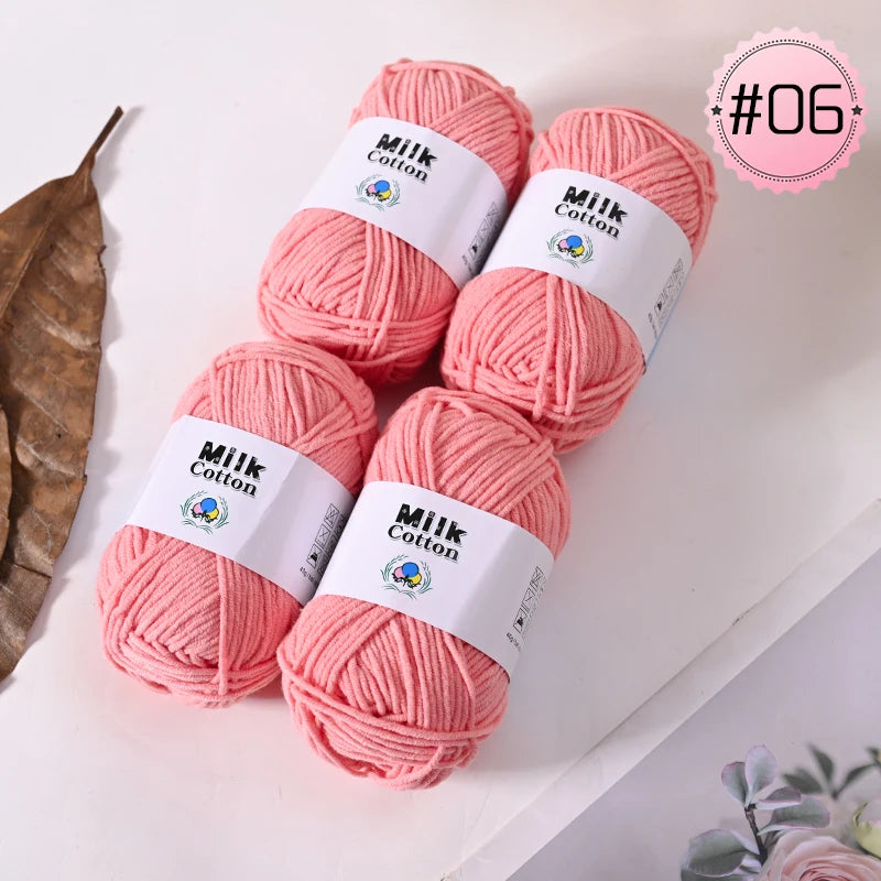 Soft Milk Cotton Yarn Value Pack - 4 Balls for Knitting & Crochet