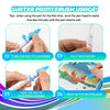 Instructions for using a water paint pen to draw on a watercolor book featuring dinosaur and animal themes.