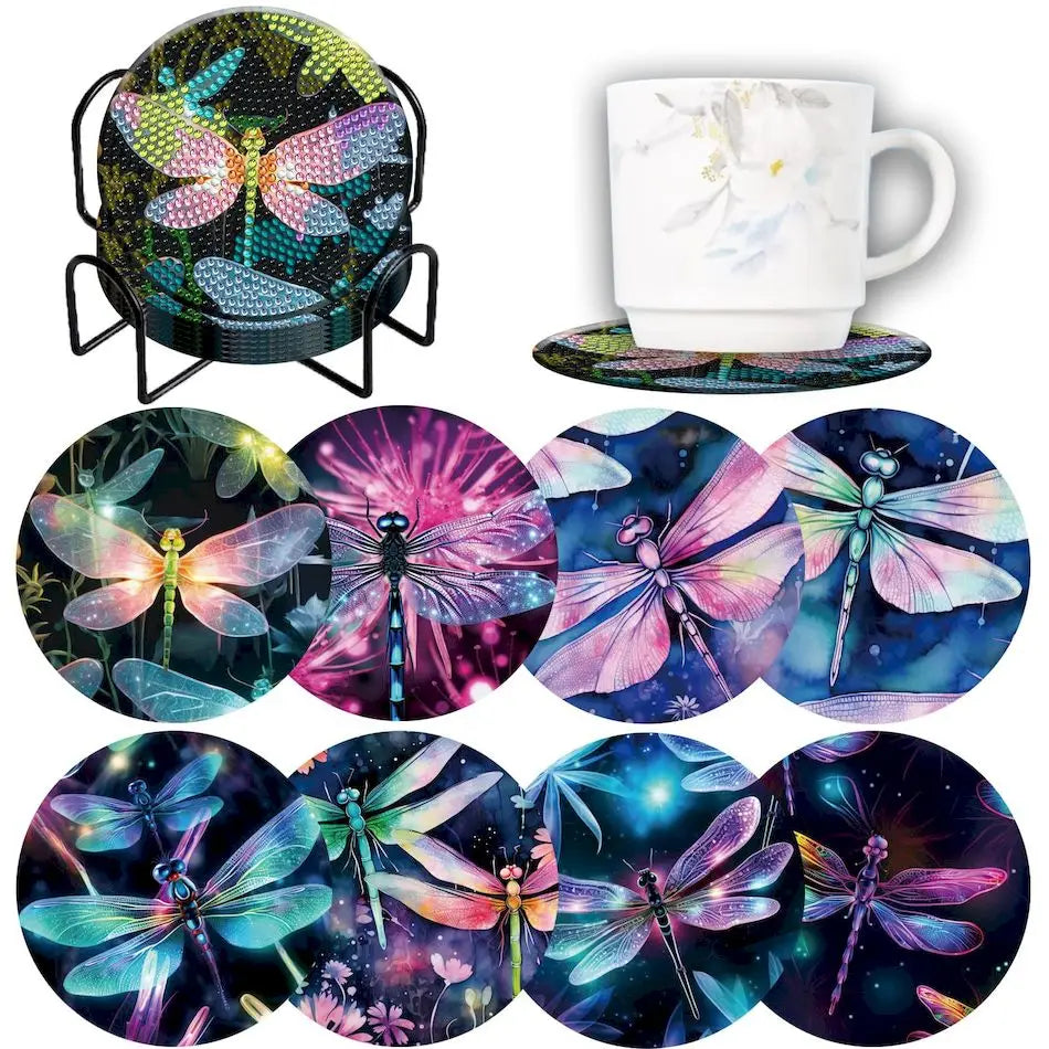 DIY Diamond Painting Coaster Kit with Holder – 8 Floral Resin Coasters