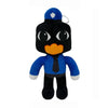 A plush toy set featuring a black and blue animal character with large eyes and an orange snout.