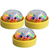 Three clear plastic glitter dumpling squishy stress relief toys in yellow containers