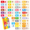 A colorful set of alphabet flash cards featuring letters, animals, and numbers for early learning.