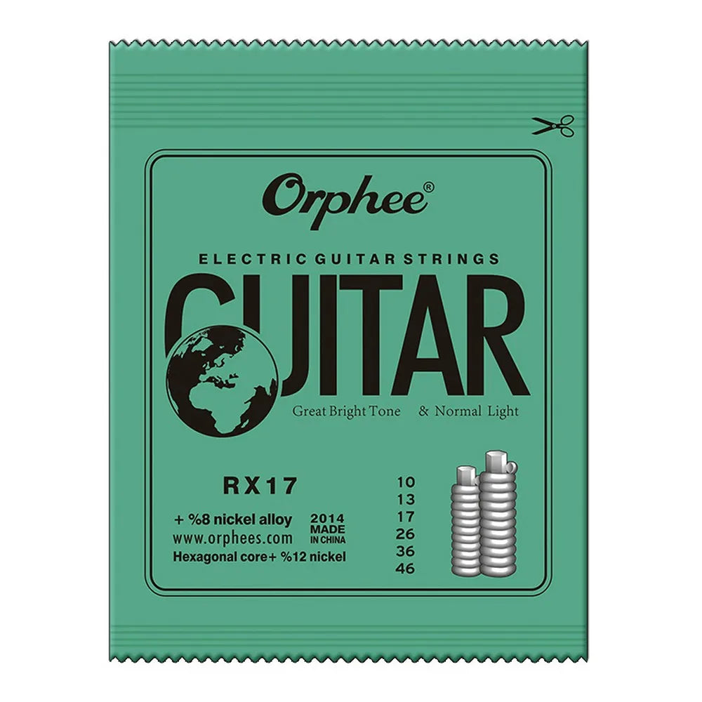 Packaging for Orphee RX17 electric guitar strings, a set of 10 gauge strings.