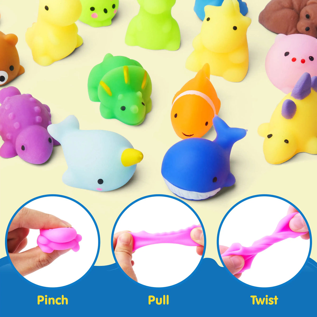 Mini Mochi Squishy Toys Assortment – 100-Pack Animal & Fruit Stress Relievers