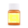 A small glass bottle of lemon yellow textile fabric dye powder with a white cap.