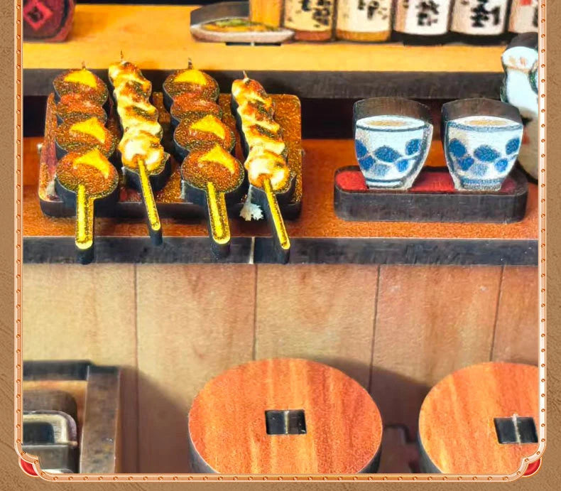 DIY Wooden Miniature Japanese Tavern Model Kit with LED Lighting